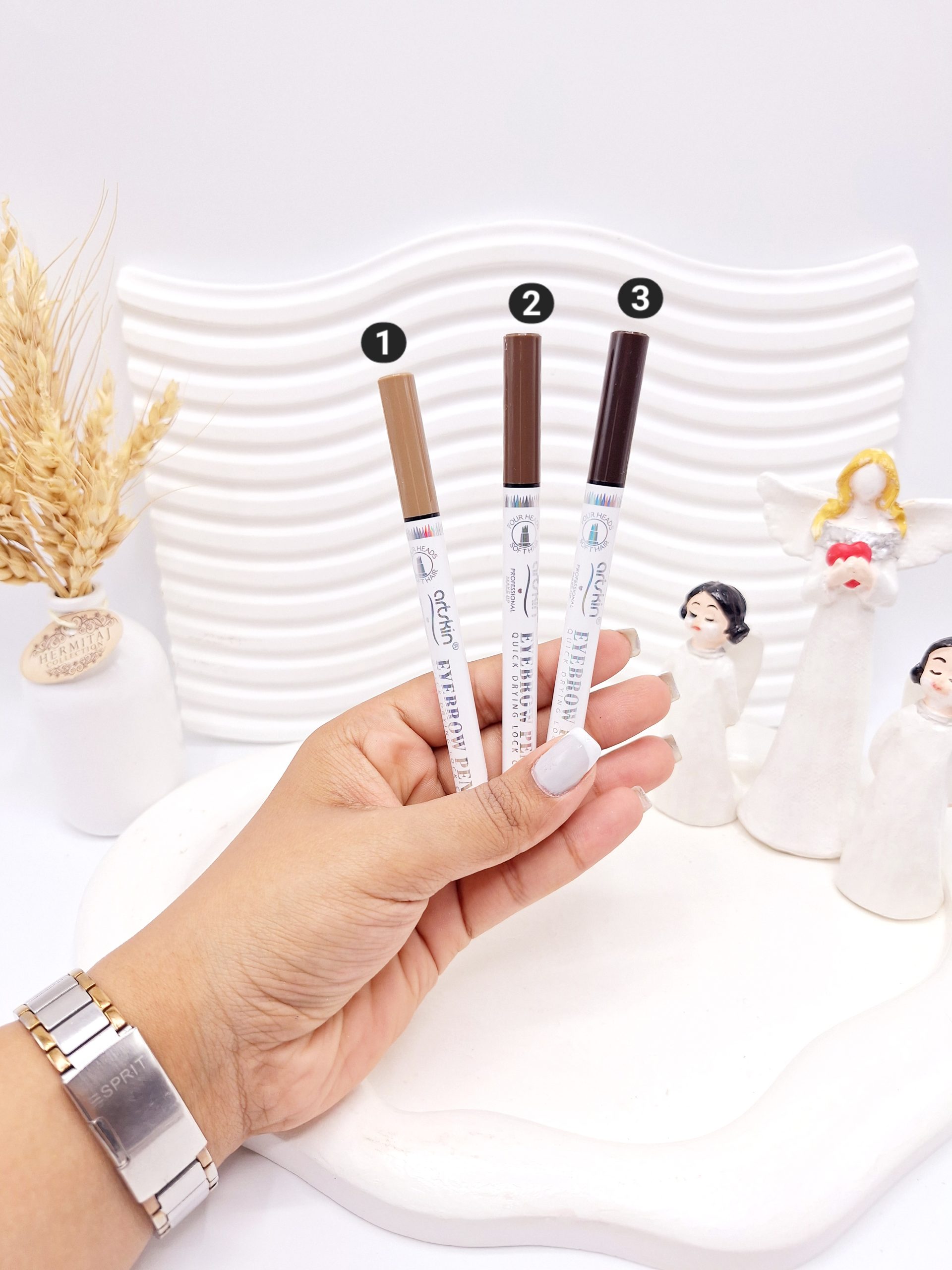 هاشور ابرو ۴ خط پوکه ساچمه‌ای آرت اسکین art skin در ۳ طیف رنگی